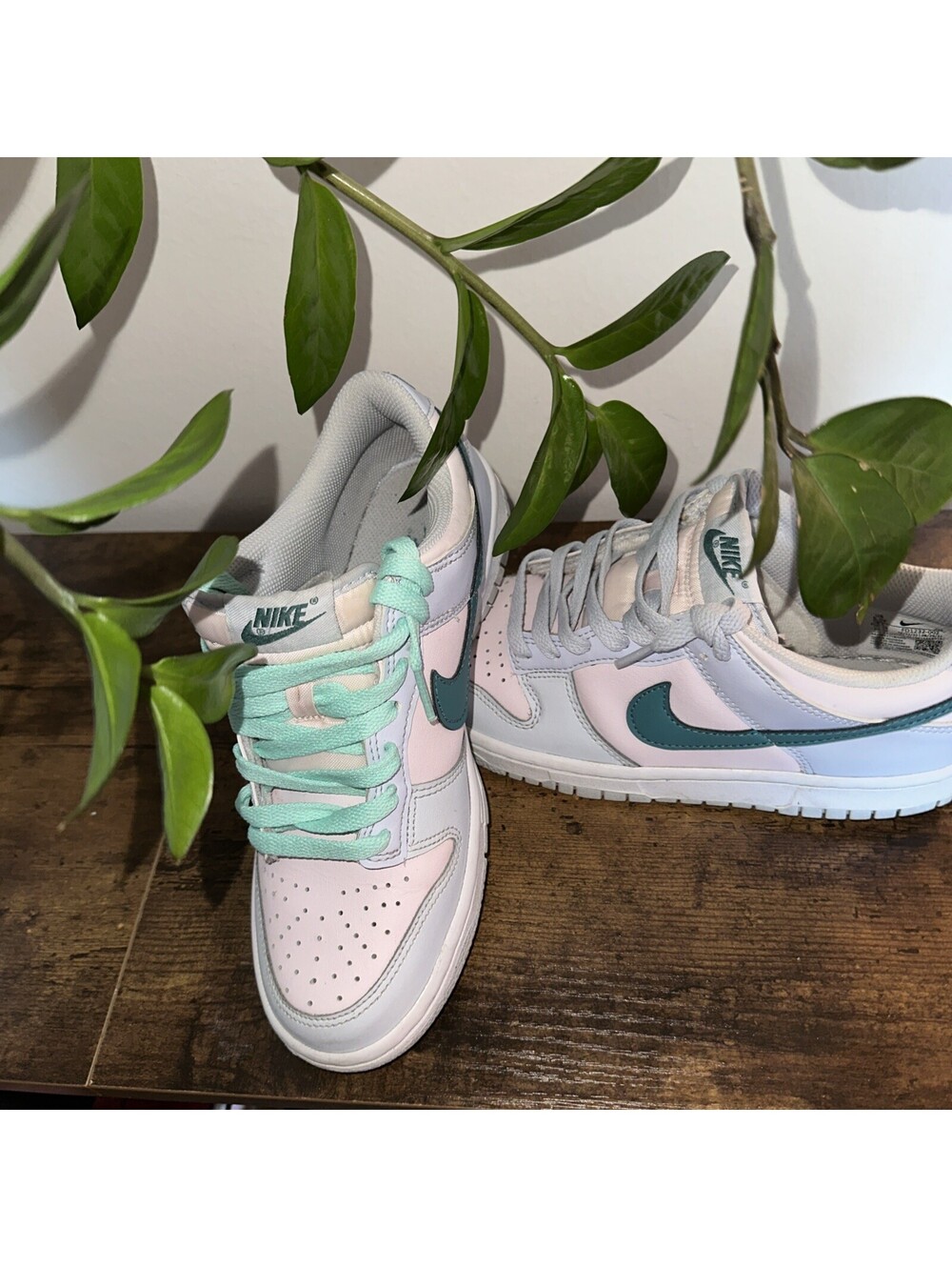 Nike Dunk Low Mineral Teal Grey Leather Shoes Size 5.5 Unisex Kids FD1232-002